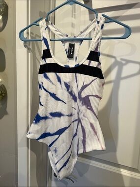Hurley White Ribbed Tie-Dye Swimsuit with Blue, Purple & Black Accents